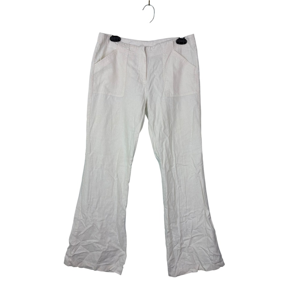 Exact‎ Change Y2K Off White Linen Blend Wide Leg Flare Patch Pocket Pants Sz 9